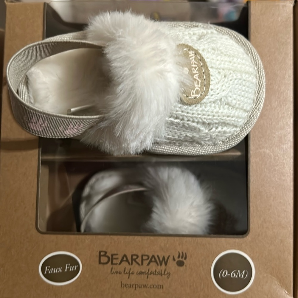 Bear paw, white with pink paws, with box, worn 2 times